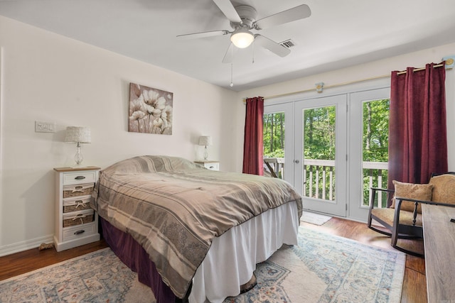 90 Silver Point Dr, Mount Ida, AR 71957 - bedroom featuring access to outside, wood finished floors, baseboards, and ceiling fan