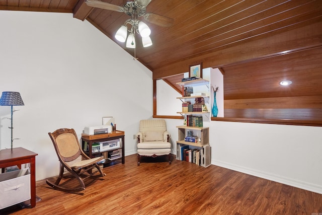 90 Silver Point Dr, Mount Ida, AR 71957 - living area with wood ceiling, a ceiling fan, wood finished floors, and baseboards
