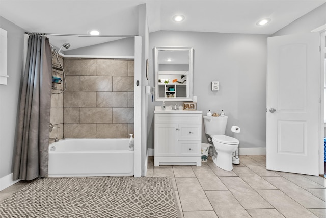 219 W D Ave, North Little Rock, AR 72116 - bathroom with vanity, shower / bath combo with shower curtain, toilet, tile patterned floors, and recessed lighting