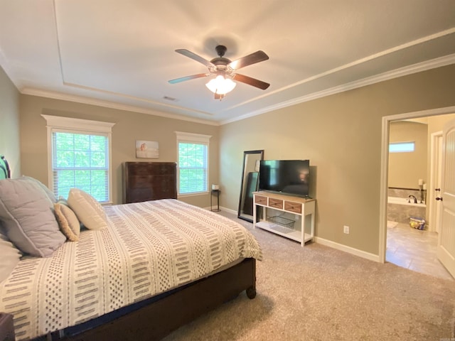 3008 Lilly Ln, Benton, AR 72019 - bedroom featuring multiple windows, ornamental molding, carpet, baseboards, and a ceiling fan