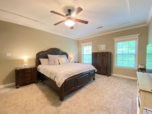 3008 Lilly Ln, Benton, AR 72019 - bedroom featuring light colored carpet, ornamental molding, baseboards, and ceiling fan