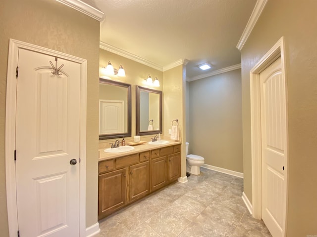 3008 Lilly Ln, Benton, AR 72019 - bathroom featuring double vanity, toilet, ornamental molding, and baseboards