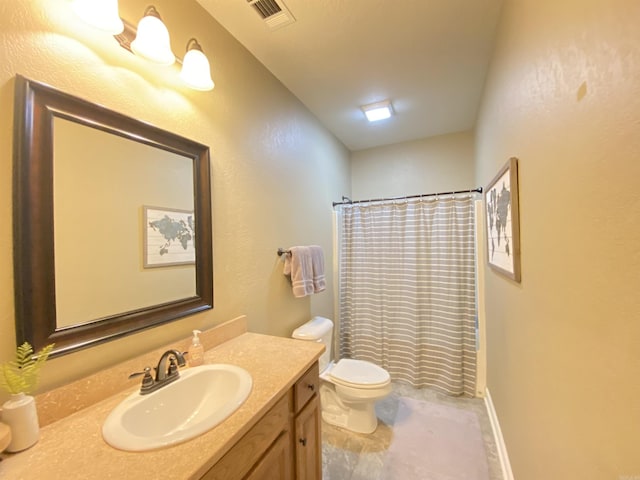 3008 Lilly Ln, Benton, AR 72019 - bathroom with vanity, toilet, curtained shower, and tile patterned floors