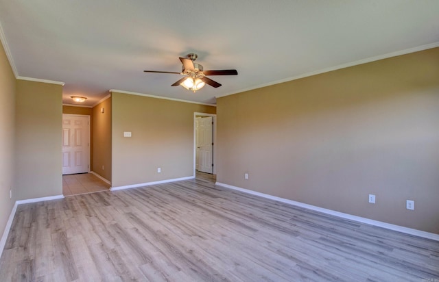 9808 Lanehart Rd, Little Rock, AR 72204 - empty room featuring ceiling fan, light wood-style floors, ornamental molding, and baseboards