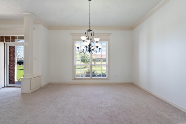 6 Donnie Cv, Greenbrier, AR 72058 - spare room featuring light carpet, crown molding, a chandelier, and baseboards