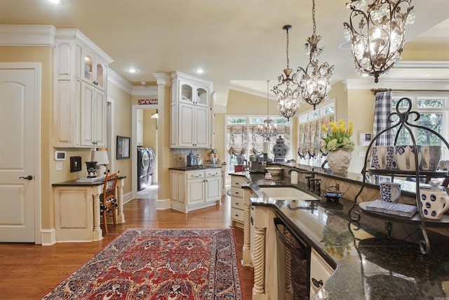4 Dressage Ct, Little Rock, AR 72223 - dining space featuring crown molding, a chandelier, light wood finished floors, and recessed lighting