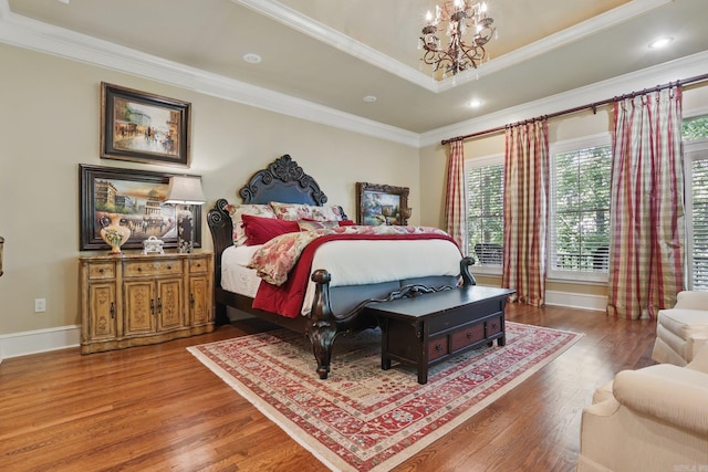4 Dressage Ct, Little Rock, AR 72223 - bedroom featuring a chandelier, ornamental molding, wood finished floors, baseboards, and recessed lighting