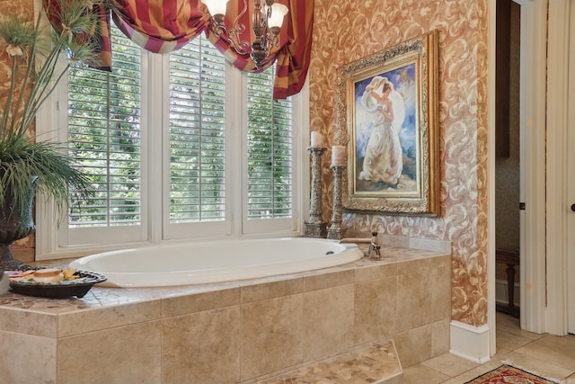 4 Dressage Ct, Little Rock, AR 72223 - bathroom with a garden tub, wallpapered walls, healthy amount of natural light, and tile patterned floors