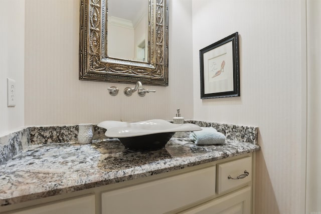 4 Dressage Ct, Little Rock, AR 72223 - bathroom with vanity, crown molding, and wallpapered walls