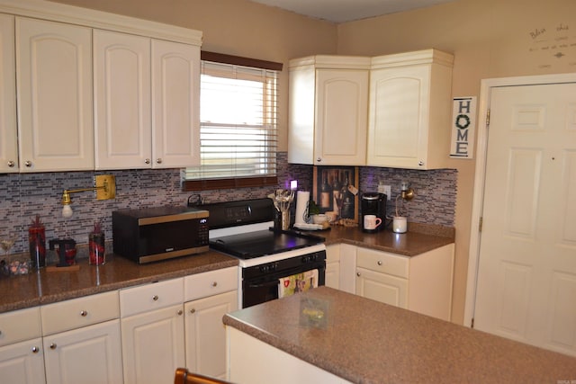 423 W Saint Louis St, Hot Springs, AR 71913 - kitchen with black electric range, tasteful backsplash, and white cabinetry