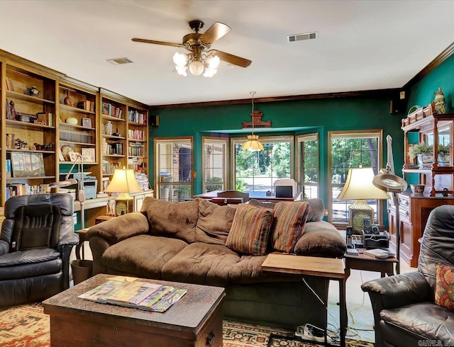190 Woodlore Pt, Hot Springs, AR 71913 - living area featuring ceiling fan and crown molding