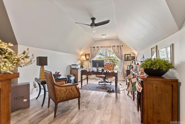 6020 Centark Ct, Alexander, AR 72002 - office space with vaulted ceiling, wood finished floors, ceiling fan, and baseboards