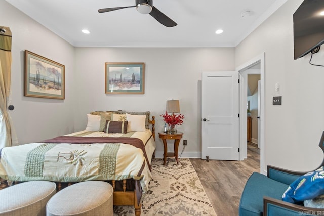 6020 Centark Ct, Alexander, AR 72002 - bedroom with wood finished floors, ceiling fan, ornamental molding, recessed lighting, and baseboards