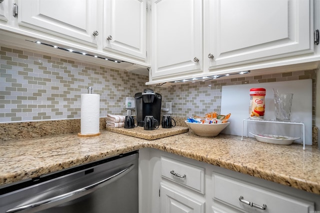 740 Weston Rd Unit 309-B, Hot Springs, AR 71913 - kitchen with dishwasher, tasteful backsplash, white cabinetry, and light stone countertops