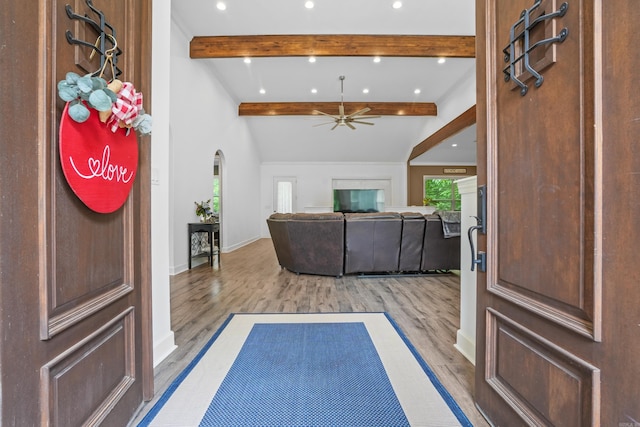 480 Shoat Trl, Hot Springs, AR 71913 - foyer with light wood finished floors, ceiling fan, baseboards, and recessed lighting