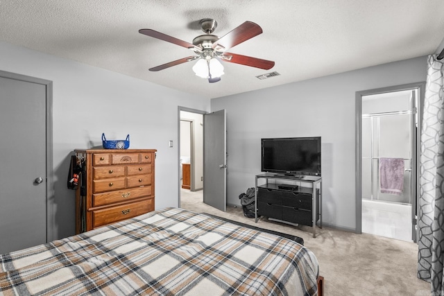 2 Timber Ridge Ct, Little Rock, AR 72211 - carpeted bedroom featuring a ceiling fan, connected bathroom, and a textured ceiling