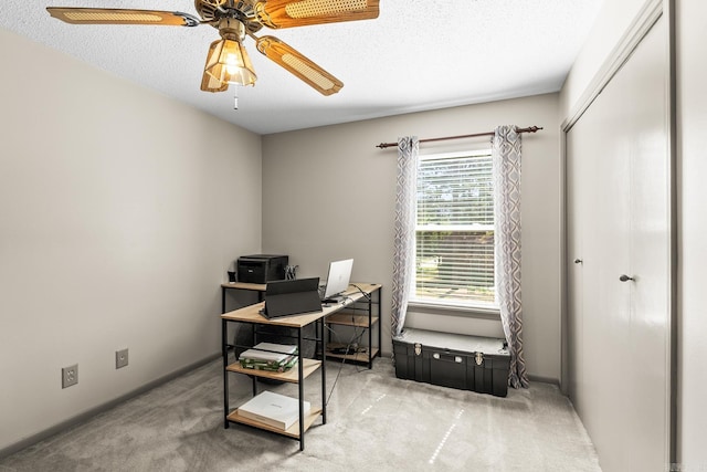 2 Timber Ridge Ct, Little Rock, AR 72211 - carpeted office with ceiling fan, a textured ceiling, and baseboards
