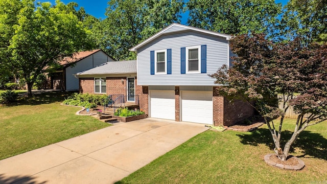 2 Timber Ridge Ct, Little Rock, AR 72211 - tri-level home with brick siding, a garage, concrete driveway, and a front yard