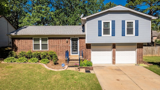 2 Timber Ridge Ct, Little Rock, AR 72211 - split level home featuring brick siding, an attached garage, concrete driveway, and a shingled roof