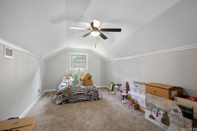 55 Laver Cir, Little Rock, AR 72210 - bedroom featuring carpet, baseboards, vaulted ceiling, and ceiling fan