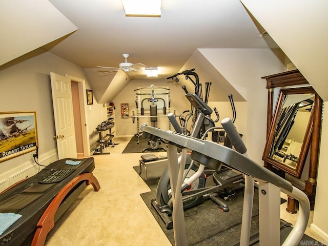 22405 Denny Rd, Little Rock, AR 72223 - workout area with ceiling fan, carpet, and vaulted ceiling