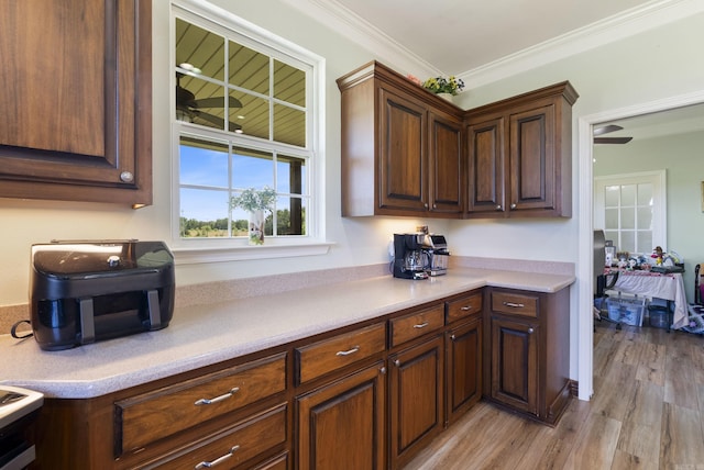 118 Caroline Loop, Plumerville, AR 72127 - kitchen featuring light countertops, light wood-style flooring, and ornamental molding