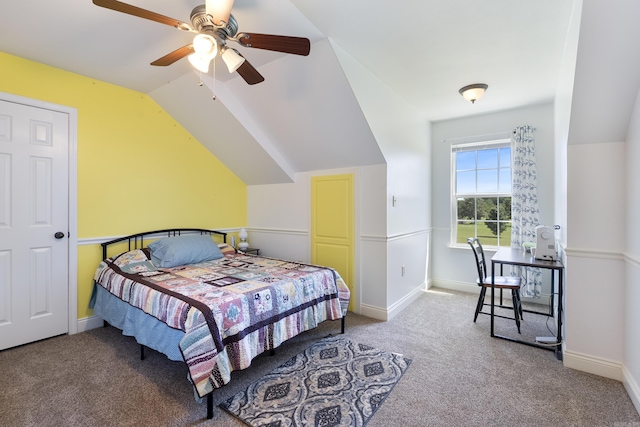 118 Caroline Loop, Plumerville, AR 72127 - bedroom with carpet flooring, vaulted ceiling, baseboards, and ceiling fan