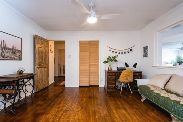 4500 Glenmere Rd, North Little Rock, AR 72116 - sitting room featuring ceiling fan, wood-type flooring, and ornamental molding