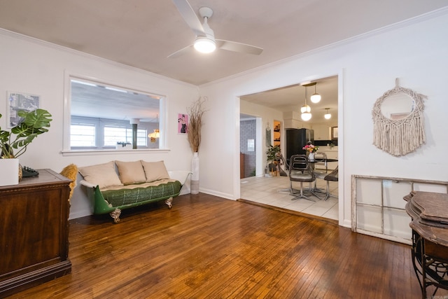 4500 Glenmere Rd, North Little Rock, AR 72116 - sitting room with ornamental molding, wood-type flooring, a ceiling fan, and baseboards