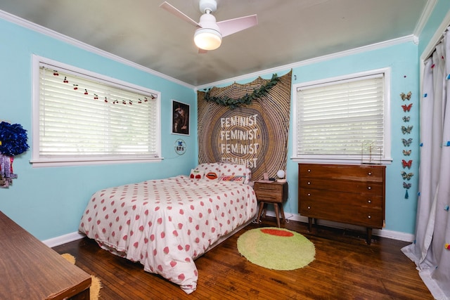 4500 Glenmere Rd, North Little Rock, AR 72116 - bedroom featuring crown molding, hardwood / wood-style floors, baseboards, and ceiling fan