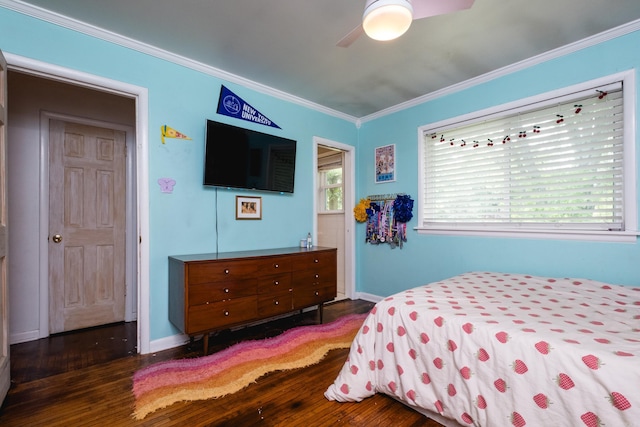 4500 Glenmere Rd, North Little Rock, AR 72116 - bedroom featuring wood finished floors, ornamental molding, baseboards, and a ceiling fan