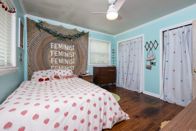 4500 Glenmere Rd, North Little Rock, AR 72116 - bedroom featuring ornamental molding, hardwood / wood-style floors, baseboards, and ceiling fan