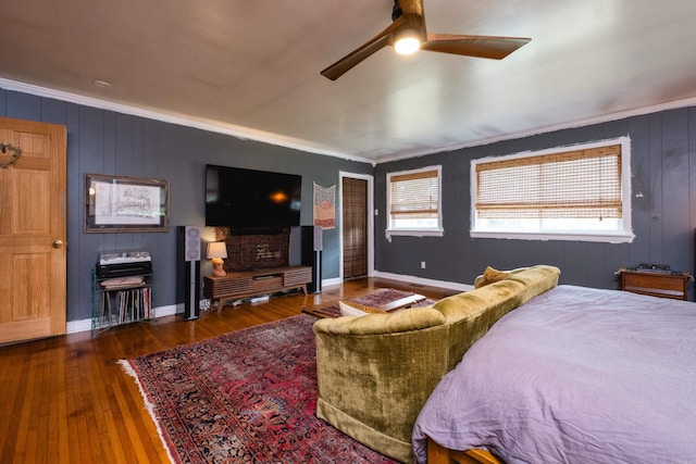 4500 Glenmere Rd, North Little Rock, AR 72116 - bedroom featuring ornamental molding, hardwood / wood-style floors, baseboards, and ceiling fan