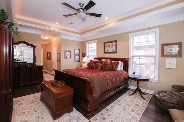 133 Scenic Valley Loop, Maumelle, AR 72113 - bedroom with wood finished floors, baseboards, ornamental molding, a raised ceiling, and recessed lighting