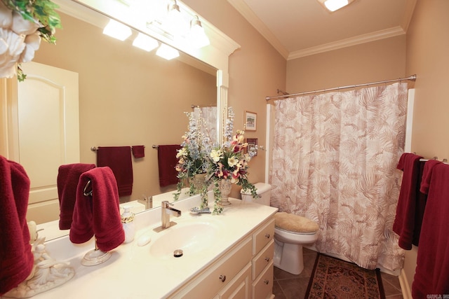 133 Scenic Valley Loop, Maumelle, AR 72113 - full bath featuring crown molding, toilet, vanity, tile patterned flooring, and a shower with shower curtain