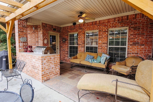 133 Scenic Valley Loop, Maumelle, AR 72113 - view of patio with an outdoor living space, a ceiling fan, and a pergola