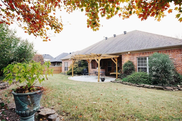 133 Scenic Valley Loop, Maumelle, AR 72113 - rear view of house with a pergola, a patio area, a shingled roof, and brick siding