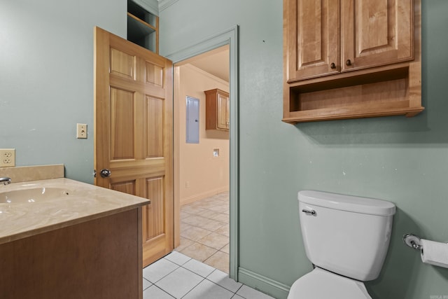 645 Drye Rd, Biscoe, AR 72017 - half bath with toilet, tile patterned floors, vanity, and ornamental molding