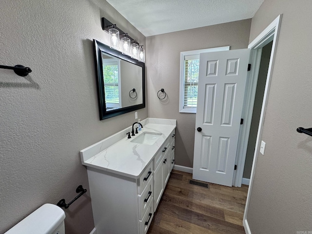 2174 N Main St, Melbourne, AR 72556 - bathroom featuring wood finished floors, vanity, toilet, and a textured wall