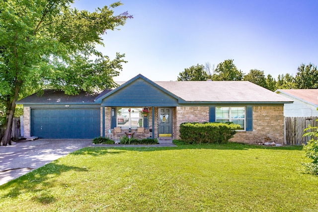 13 Fieldcrest Ln, Cabot, AR 72023 - ranch-style home with an attached garage, brick siding, concrete driveway, and a porch