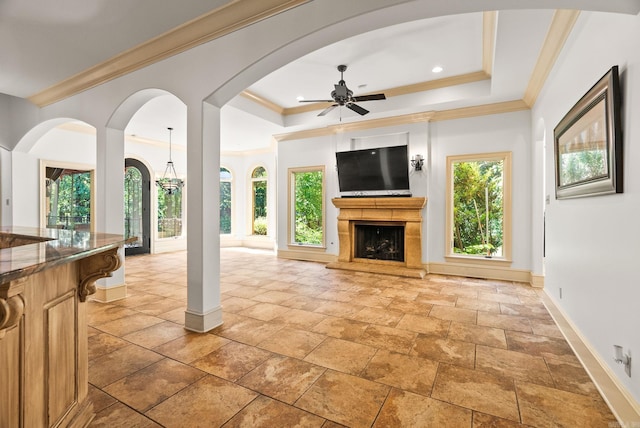31 Cravache Ct, Little Rock, AR 72223 - view of patio / terrace with a large fireplace and a ceiling fan