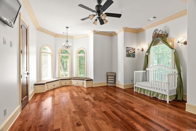 31 Cravache Ct, Little Rock, AR 72223 - unfurnished bedroom with wood finished floors, ornamental molding, a chandelier, and baseboards