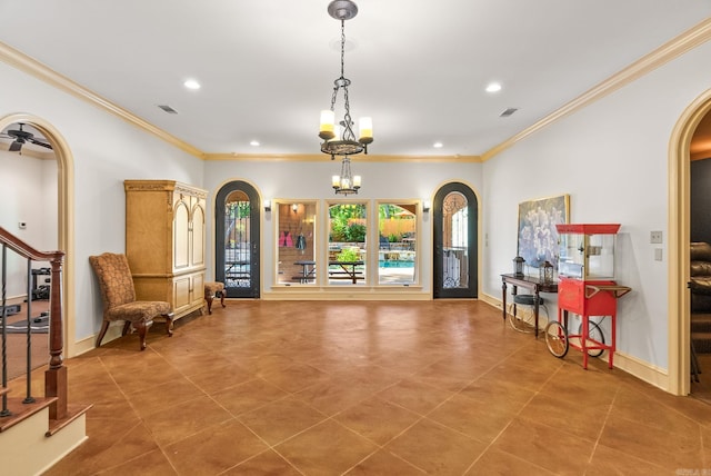 31 Cravache Ct, Little Rock, AR 72223 - foyer entrance with arched walkways, stairs, ornamental molding, recessed lighting, and tile patterned floors