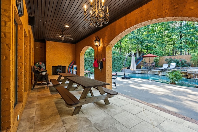 31 Cravache Ct, Little Rock, AR 72223 - fenced backyard with outdoor dining space, a patio, and ceiling fan