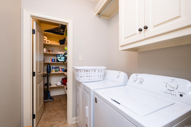 6 W Lake Ln, Little Rock, AR 72210 - laundry area featuring cabinet space, independent washer and dryer, and light tile patterned floors