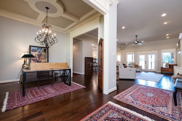 6 W Lake Ln, Little Rock, AR 72210 - hall with baseboards, recessed lighting, wood-type flooring, crown molding, and a chandelier