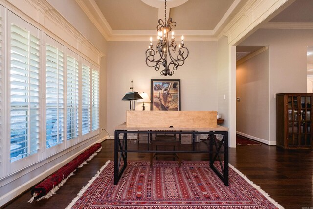 6 W Lake Ln, Little Rock, AR 72210 - home office featuring wood finished floors, a chandelier, baseboards, and ornamental molding