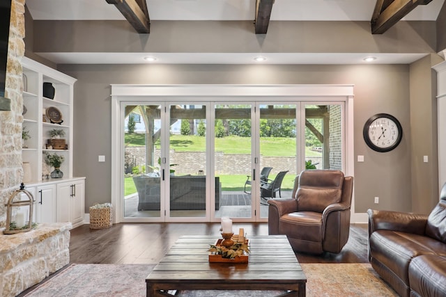2059 Sloan Lake Dr, Jonesboro, AR 72404 - living area with beam ceiling, wood finished floors, healthy amount of natural light, recessed lighting, and baseboards