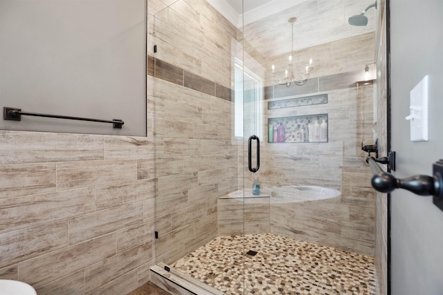 2059 Sloan Lake Dr, Jonesboro, AR 72404 - full bath featuring a stall shower and a chandelier