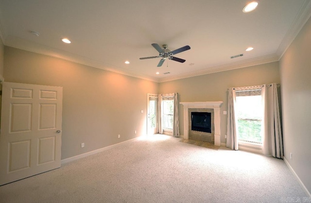 10 Calumet Rd, Little Rock, AR 72223 - unfurnished living room featuring recessed lighting, plenty of natural light, a ceiling fan, light carpet, and a tile fireplace